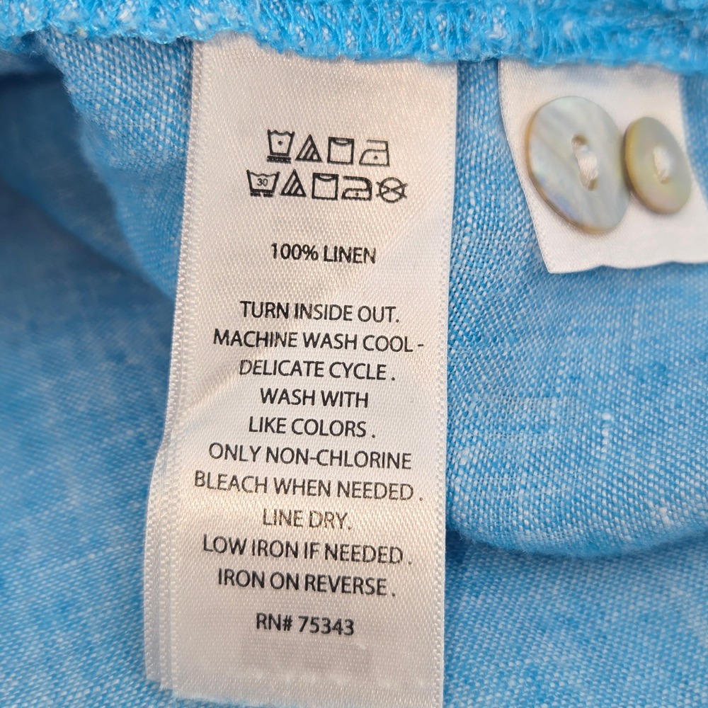 Sigrid Olsen Button Up Top Women Large Blue Linen Roll Tab Casual Summer Blouse - Picture 9 of 9